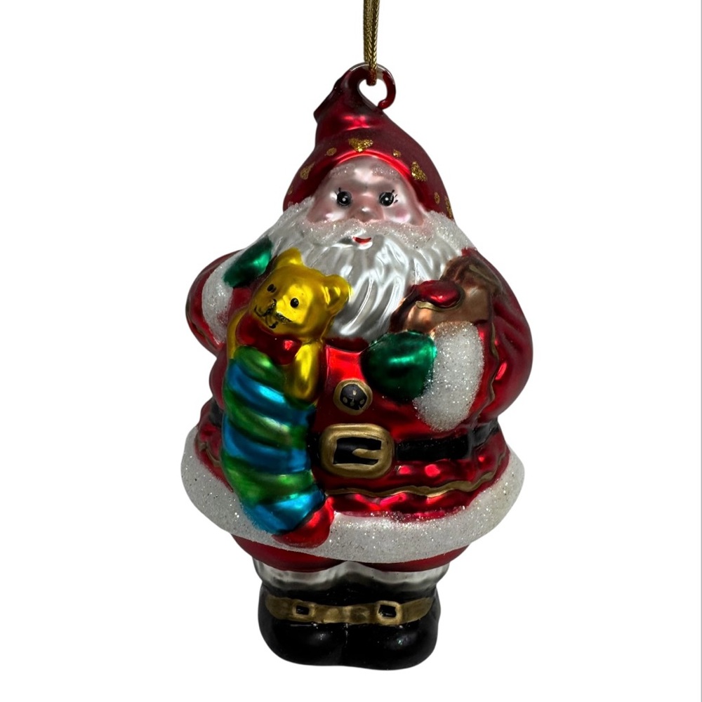 Vintage Kurt Adler Santa Clause Ornament Hand Blown Glass Stocking Christmas